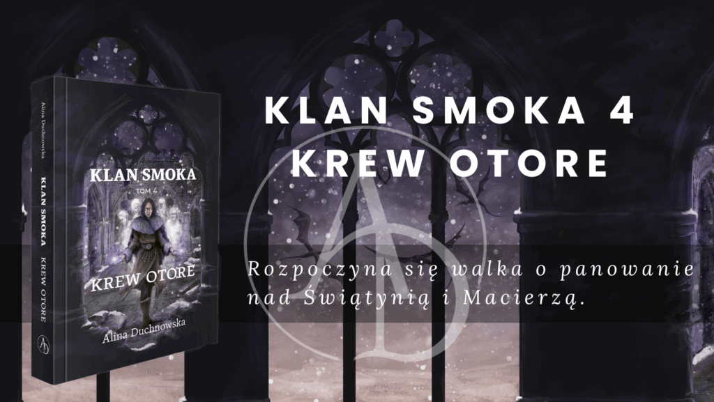 Okłądka Klanu Smoka 4 wraz z cytatem: rozpoczyna się walka o panowanie nad Świątynią i Macierzą